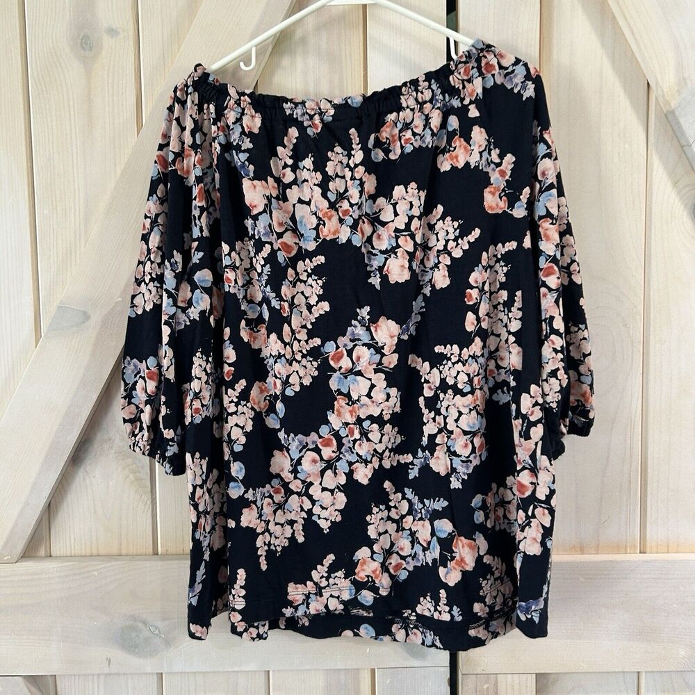 J Jill Top XL Floral Boho Off Shoulder Cottagecore Stretch Feminine Dainty - Picture 3 of 10